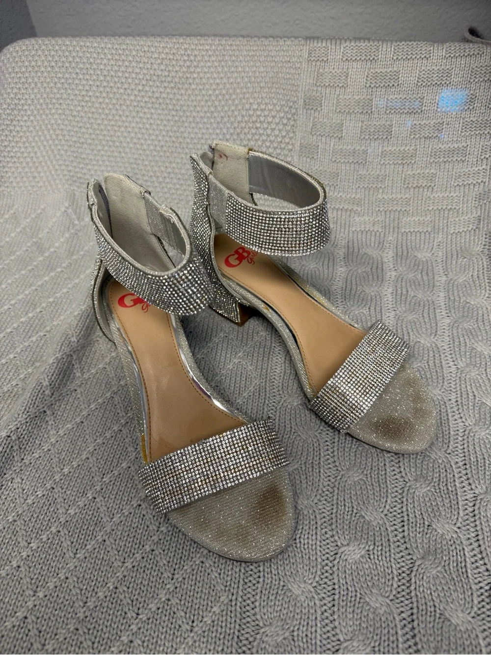 GB girls Silver Rhinestone Ankle Strap Dress Sandals